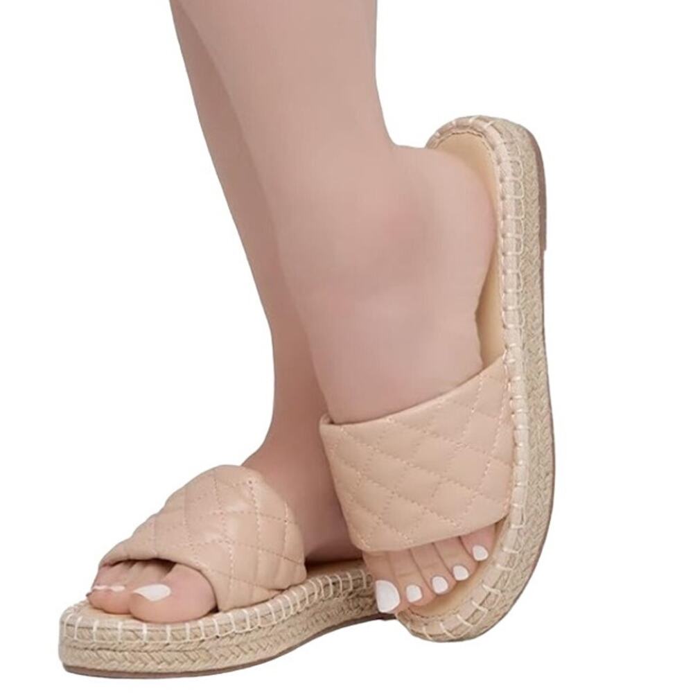 SHOE LAND Narina Open Toe Espadrille Slip On Platform Slide Sandals Pink Size 8